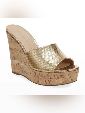 Veronica Beard Dali Metallic Lizard Wedge Sandal